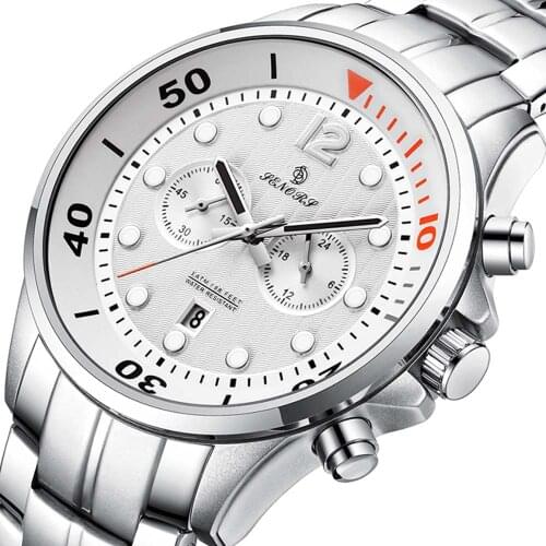 Sport Chronograph Fashion Watches Men Stainless Steel Band Waterproof Luxury Brand Quartz Watch White Saat dropshipping 2018