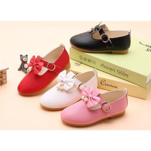 Girls Leather Shoes Bowtie Girls Flats Princess Shoes For Baby Kids Toddler Singel Shoes Spring Autumn Pearl Wedding Shoes 1-10