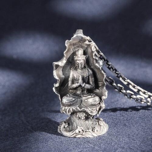 Solid 999 Sterling Silver Pendant Buddha handmade prayer A5222