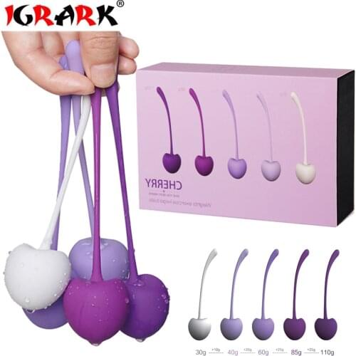 5pcs/set Smart Kegel Balls Vaginal Tighting Exercise Kit Cherry Bolas Chinas Vaginal Ben Wa Balls Vibrators Sex Toys For Woman