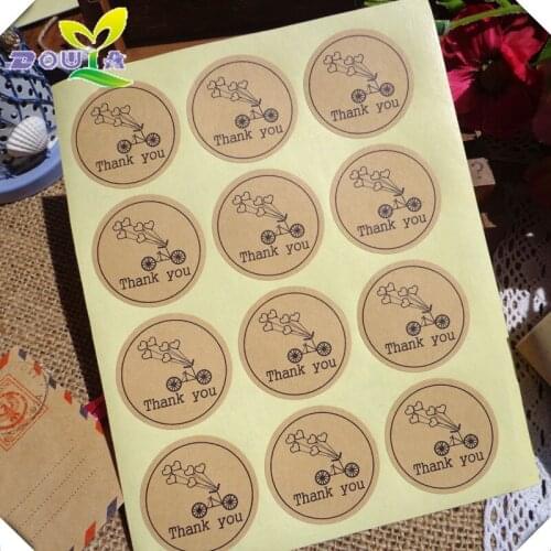 Bicycle love balloon kraft paper "Thank you" thanks for sealing the bakery bag sticker