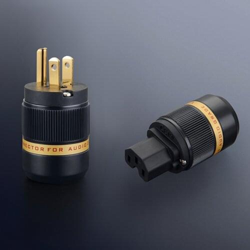 Viborg VM501G+VF501G Pure Copper Gold Plated US AC Power Plug & IEC Connector for Audio DIY Mains Power Cable