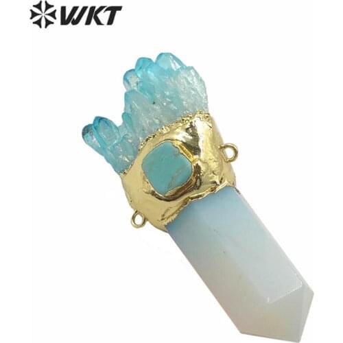 WT-P1558 WKT Wholesale Unique Design Pendant With Double Point In Gold Plated Natural Cluster Quartz Healing Pendant