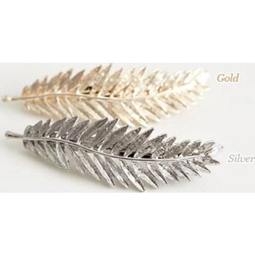 Alloy Antique Silver Golden Leaf Feather Barrettes Hair Clips & Pins Headwear Hair Accessories for Women