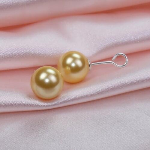 S925 Sterling silver Earrings 6-12mm Golden pearl natural shell pearl Stud Earrings For women Free shipping