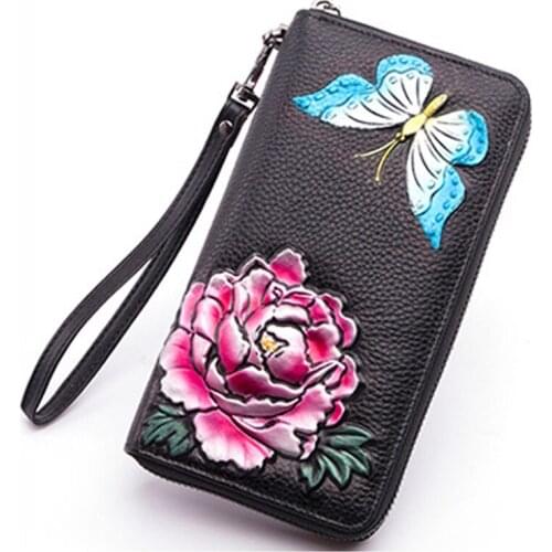 Womens Wallet Genuine Leather Wallets Female Coin Clutch Purse Long Clutches Bags Purses Phone Card Holder For Mothers Gift