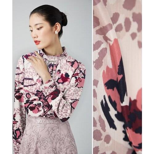 1 Meter Printed Crepe De Chine Fabric, Leopard Print Large Flower, Mulberry Silk Garment Fabric