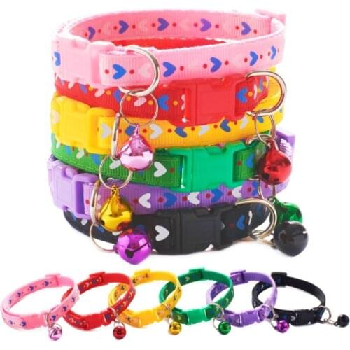 10pcs adjustable cat collar dog accessories pet dog red heart pattern small bell pet beauty products