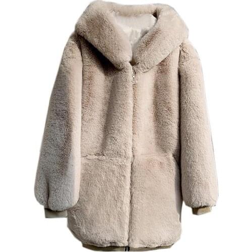 2020 latest womens autumn and winter sweet and soft plush fur coat thickened rabbit fur clothes hooded coat PC019