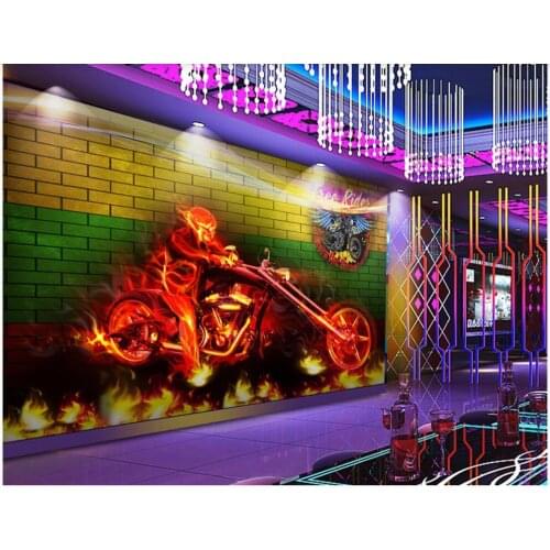 3d wallpaper custom photo mural Flame Skull Motorcycle Bar Nightclub Tooling background room home decor wallpaper for walls 3 d