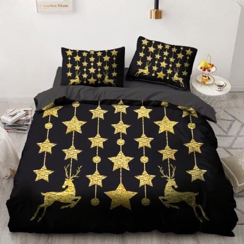 3D Christmas Bed Linen Xmas Bedding Set Deer Duvet Cover Sets King Queen Single Twin Size Star Yellow Black Bedspreads