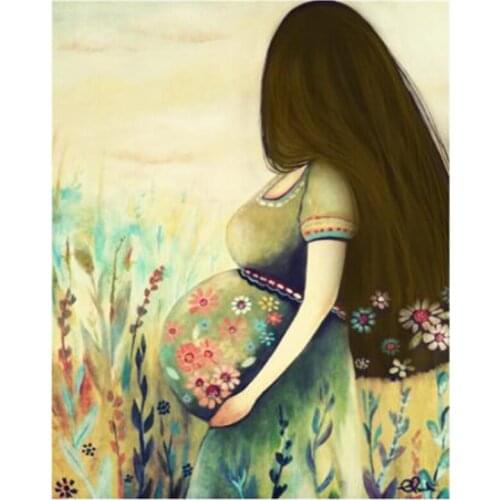 5D Full Square Round Portrait Pregnant Woman Diamond Painting Embroidery Rhinestones Mosaic Pictures Home Decoration XN1051