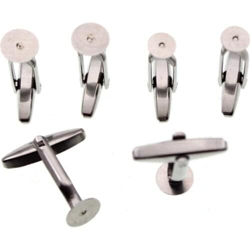 6pcs/lot Stainless Steel Cufflink Jewelry Findings Base Cuff Link Settings Cabochon Cameo Base Clothing Accessories 6 8 10 12 mm