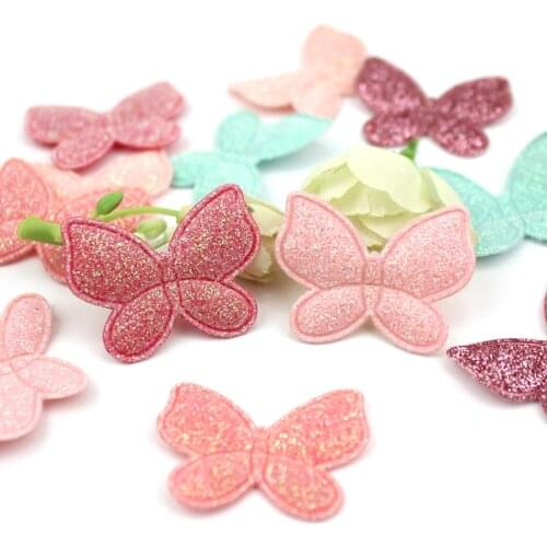 60Pcs 2.5*3cm Glitters butterfly shiny Padded Appliqued For Kids Headwear DIY Hairpin stick-on Ornament decoration Accessories