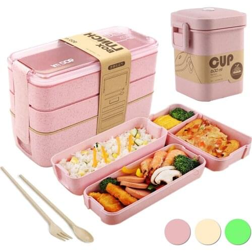 750ml 900ml Microwave Lunch Box Healthy Material Lunchbox 2 3 Layers Wheat Straw Bento Boxes Dinnerware Food Storage Container