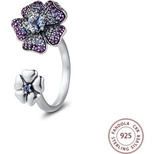 Authentic 925 Sterling Silver Ring Glorious Blooms Multi-Colored CZ Rings For Women Engagement Wedding Jewelry Making