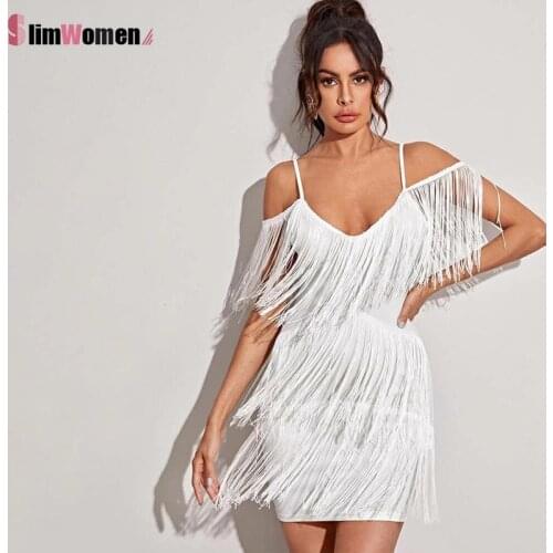 White Black Sexy V-Neck Backless Patchwork Bodycon Dress Spring Summer Fringe Tassel Club Party Robe Prom Mini Dresses Vestidos