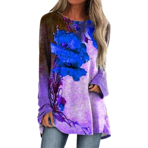 Blouses women casual Autumn Winter 3D Floral Print Women Top Long Sleeve O-Neck Loose Long Tunic Blouse Women Tops Streetwear