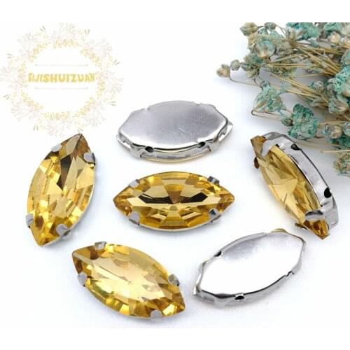 More sizes ! Horse eye Golden yellow Crystal Glass Sewing Rhinestones whith Claw DIY jeans woman and Wedding Dresses