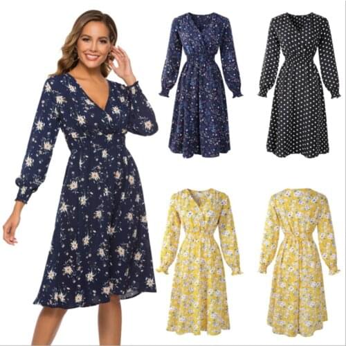 Black Clothes For Woman Autumn Winter Summer Long Sleeve Elegant Ladies Flower V Collar Dresses Party Beach Dress