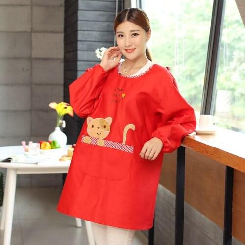 Long-sleeved apron fashion Korean adult anti-dressing kitchen gown with sleeves cafe overalls cotton thickening
