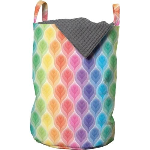 Geometric Laundry Basket Rainbow Colored Modern Leafy Motif Organizer for Clothes Underwear Socks Toys Wash Bag & Home Storage