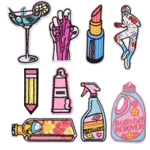 Pencil Anime Iron on Patches On Clothes Stickers Bottle Cute Embroidery Patches For Clothing Stripes On Clothes Cat Animal Patch