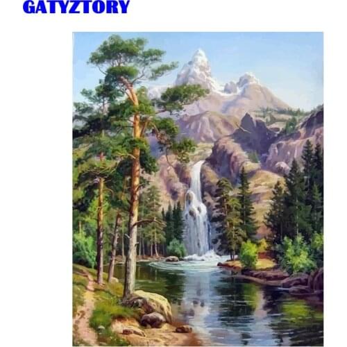 GATYZTORY Frame Picture Painting By Numbers Waterfall Kits Landscape Modern Wall Art Picture Canvas Painting Coloring By Numbers