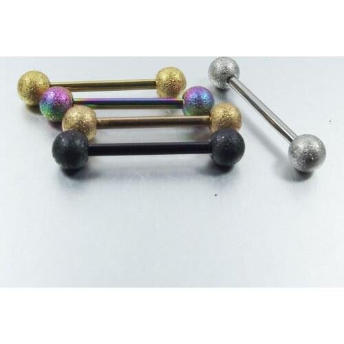 1 Piece 14G Stainless Steel Gold Black Dull Polished Glitter Tongue Ring Nail Straight Barbell Body Piercing Jewelry