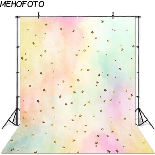 MEHOFOTO Colorful Photography Backdrop Baby Party Banner Backdrops Watercolor Sky Cloud Gold Stars Background Photobooth Studio