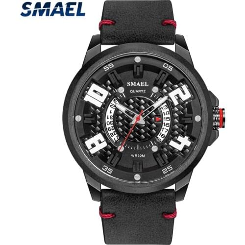 SMAEL Mens Watches Waterproof Top Brand Luxury Calendar Fashion Male Clock Leather Sport Military Quartz Watch Men Wrist Watch