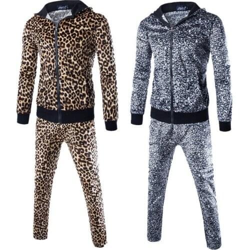 Mens Tracksuit Casual Plus Size Mens Leopard Sports Suit 2 Pieces Tops and Pants Jogger Sets for Men Clothing