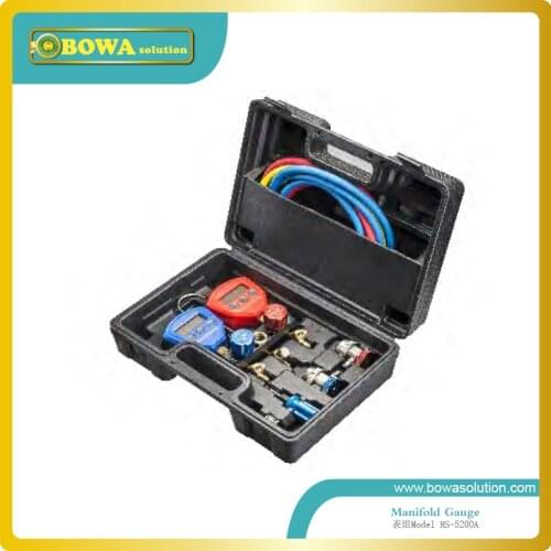 Digital manifold gauge set with charing hose and quicker coupler for room air conditioner repairing or refrigerant charging