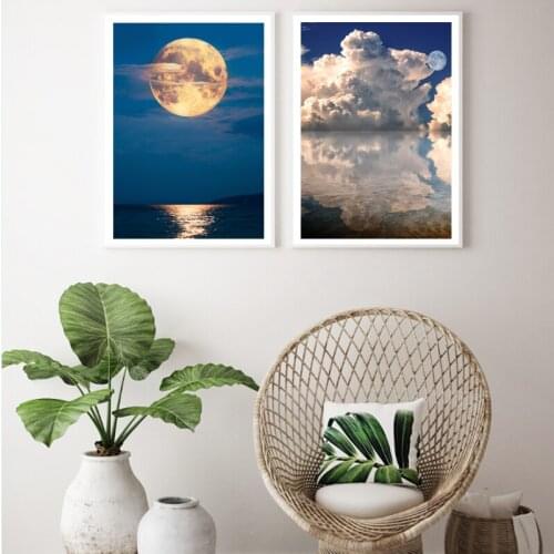 Nordic Cloudy Sky Moon Seascape Canvas Painting Poster Print Wall Art Pictures For Living Room Bedroom Dinning Room Modern Decor
