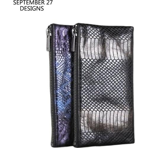 New Fashion Clutch Bag Men Genuine Leather Luxury Sheepskin Women Simple Cell Phone Wallets Casual Zipper Long Purses