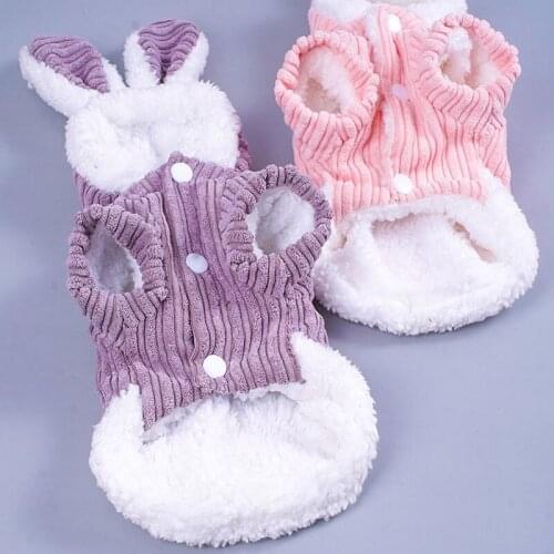 Autumn Winter Pet Warm Clothes Cute Cartoon Rabbit Ears Thicken Coat For Cat Dog Clothes Sweater Dress Pet Transform Top E11764