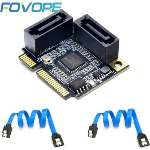 2 Ports Mini PCI-E PCI Express to SATA 3.0 Converter Hard Drive Extension Card with SATA Cable for PC Computer Add On Cards SATA