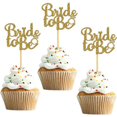 10Pcs Flash Gold Bride To Be Cake Plug-in Bachelorette Party Dessert Table Cake Plug-in Bridal Shower Wedding Party Supplies