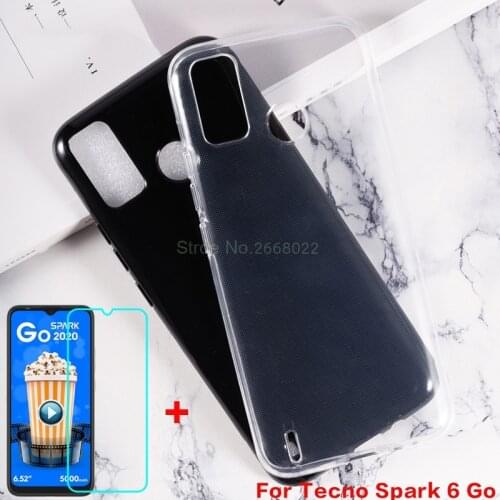 Transparent Phoner Case For Tecno Spark 6 Go Silicone Case Matte Soft Black TPU Case For Tecno Spark Go 2020 KE5 Tempered Glass