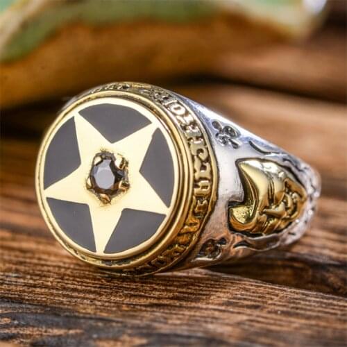 Real S925 Sterling Silver Retro Micro Inlaid Black Agate Fashion Five Pointed Star Ring Exquisite Commemorative Party Jewelry