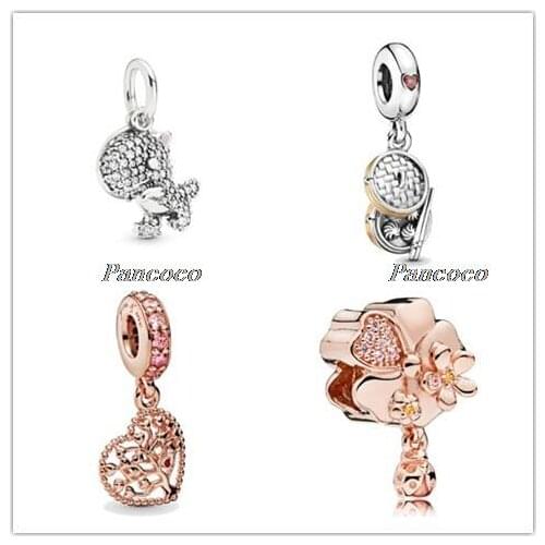 925 Sterling Silver Charm Rose Wildflower Meadow Wih Mix Crystal Beads Fit Pandora Bracelet & Necklace Diy Jewelry