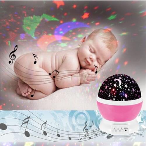 LED Rotating Star Projector Music Novelty Lighting Moon Sky Rotation Kid Baby Sleeping Night Light USB Charging Emergency Lights