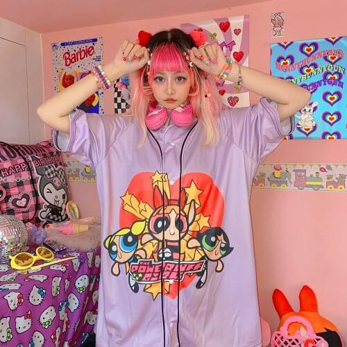 Japanese Harajuku two dimensional cartoon printing loose cardigan Street Beauty t-shirts tees