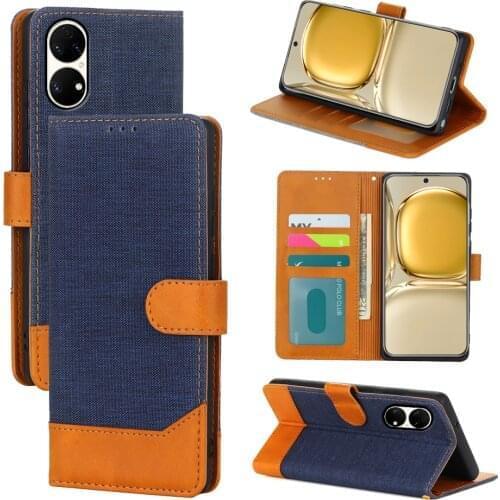 Cloth Pattern Phone Protective Case For Huawei P50 Cover Flip Wallet Leather Magnetic Card Book On For Huawei ABR-AL00 P 50 Case