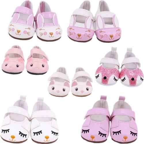 Doll Shoes Pink White Fashion Animal Velcro Shoes Fit 18 Inch & 43 Cm Reborn Baby& Nenuco Doll Accessries , Gift For Children