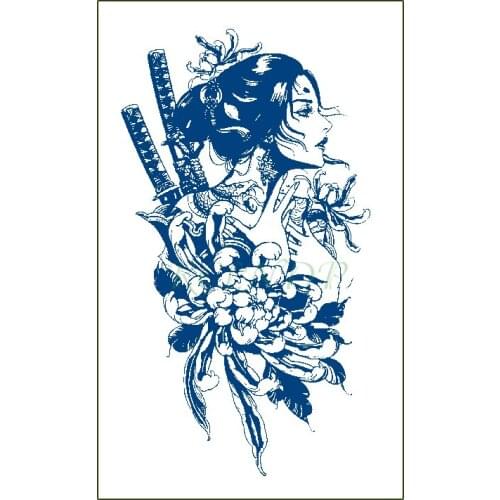 Waterproof Temporary Juice Tattoo Sticker Female Martial Artist Sword Flower Flash Tatoo Fake Tatto Body Art for Men Women Kids