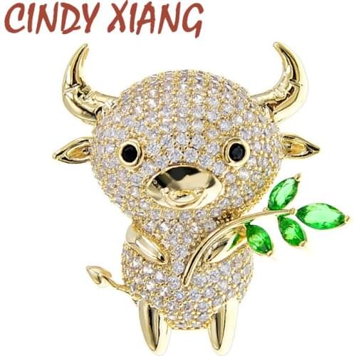 CINDY XIANG zircon bull brooch cute copper animal cattle brooches for women small pin brooch fashion jewelry creative design