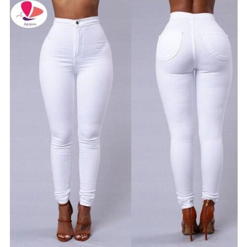 Autumn Elastic Women Pencil Jeans Pants Candy Colored Mid Waist Zipper Slim Fit Skinny Female Jean 2021 Fashion Full Length Pant