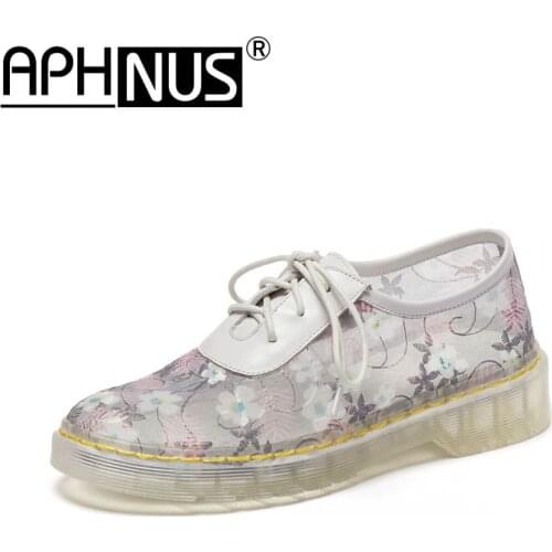 APHNUS Womens Shoes Flowers Cut Outs Colour Lace Up Platforms Trifle Low Mid Heels Pumps Woman 2021 Shoes For Women New