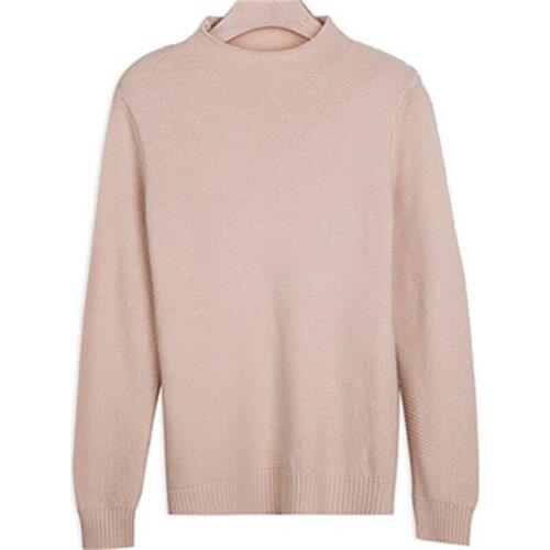 Pure wool knit women sweet half high neck slim pullover sweater solid color M-XL retail wholesale
